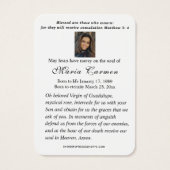 Religieuze maagd Mary Guadalupe katholieke begrafe Visitekaartje (Achterkant)