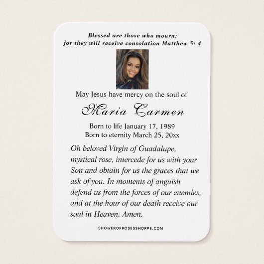 Religieuze maagd Mary Guadalupe katholieke begrafe Visitekaartje (Achterkant)