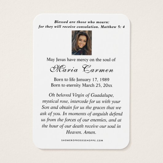 Religieuze maagd Mary Guadalupe katholieke begrafe Visitekaartje (Achterkant)