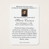 Religieuze maagd Mary Guadalupe Mexico Funeral Visitekaartje (Achterkant)