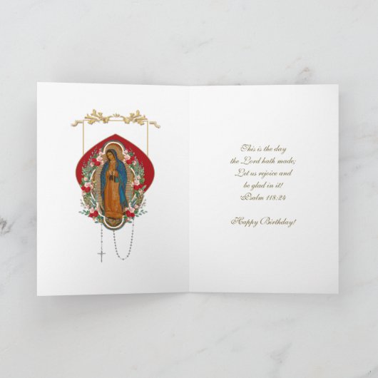Religieuze Maagd Mary Guadalupe Spaanse Rozen Kaart (Binnen)
