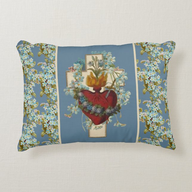 Religieuze maagd Mary Heart Floral Cross Accent Kussen (Voorkant)