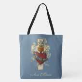 Religieuze maagd Mary Heart Floral Cross Tote Bag (Voorkant)