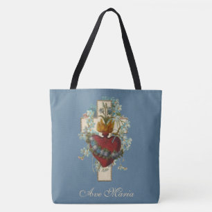Religieuze maagd Mary Heart Floral Cross Tote Bag