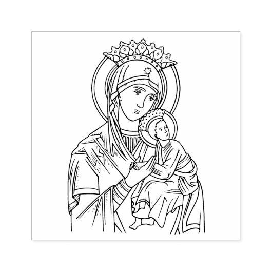 Religieuze maagd Mary helpt Jezus bij de eeuwighei Rubberstempel (Afrduk)