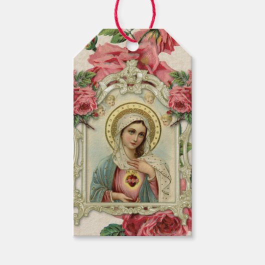 Religieuze Maagd Mary Immaculate Rozen Cadeaulabel (Voorkant)