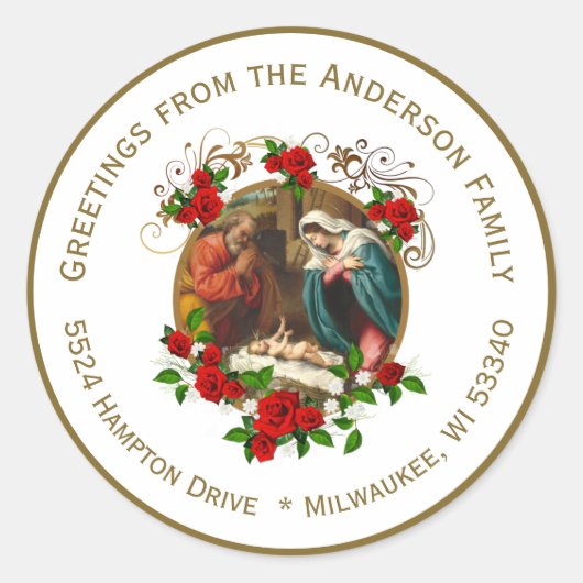 Religieuze Maagd Mary Jesus Kerstmis Nativiteit Ronde Sticker (Voorkant)