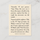 Religieuze maagd Mary Jesus Memorare Prayer Heilig Plaatskaartje (Achterkant)