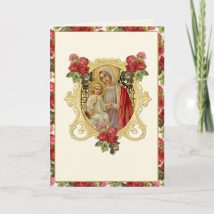 Religieuze maagd Mary Jesus Red Floral katholiek Kaart