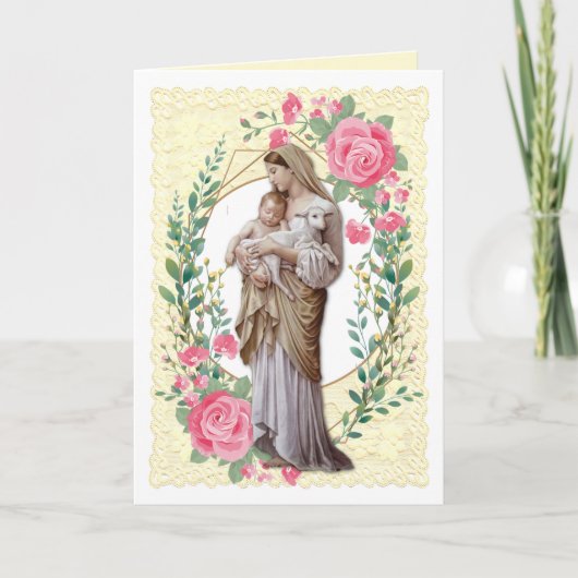 Religieuze maagd Mary Jesus Roses Feestdagen Kaart (Voorkant)
