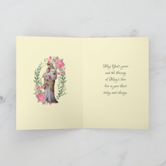 Religieuze maagd Mary Jesus Roses Feestdagen Kaart (Binnen)