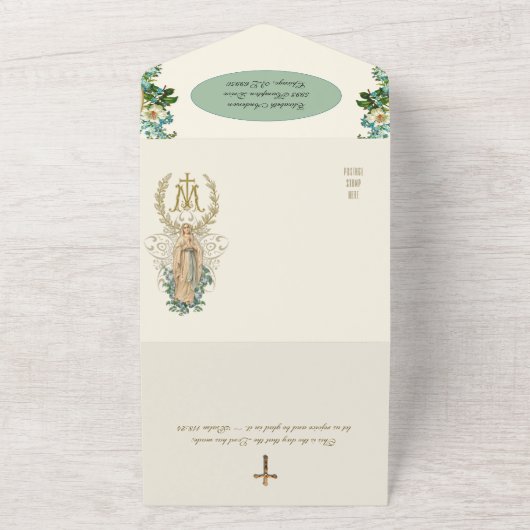 Religieuze Maagd Mary Lourdes Birthday All In One Uitnodiging (Buitenkant)