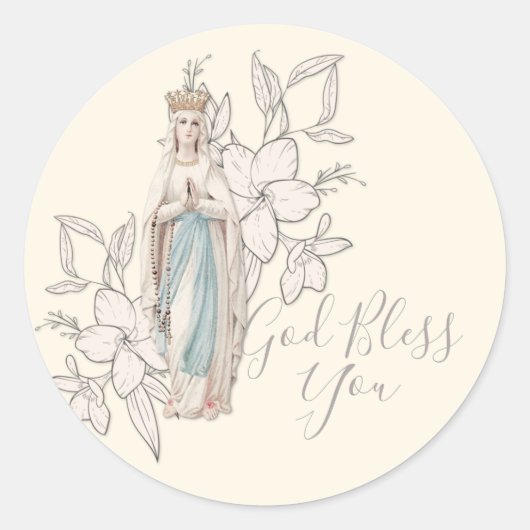 Religieuze Maagd Mary Lourdes God zegene u Ronde Sticker (Voorkant)