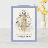 Religieuze Maagd Mary Lourdes Prayer Rosary Card Kaart (Gele Bloem)