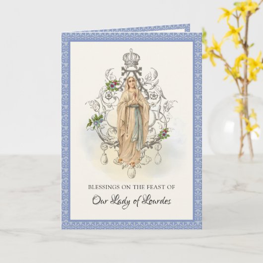 Religieuze Maagd Mary Lourdes Prayer Rosary Card Kaart (Gele Bloem)
