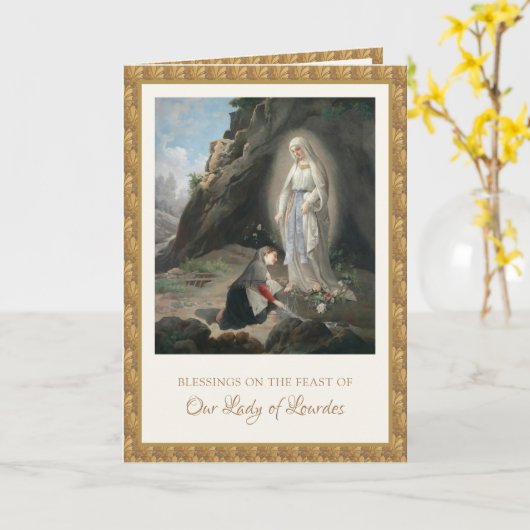 Religieuze Maagd Mary Lourdes St. Bernadette Kaart (Gele Bloem)