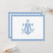 Religieuze maagd Mary Marian Blue "M" Lilies Kaart (Voorkant / Achterkant in situ)