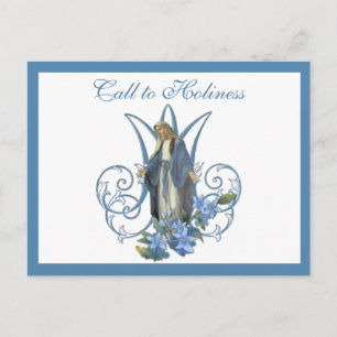 Religieuze maagd Mary Marian Cross Blue Flowers  Briefkaart