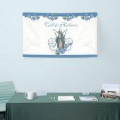 Religieuze maagd Mary Marian Cross Blue Flowers Spandoek (Beurs)