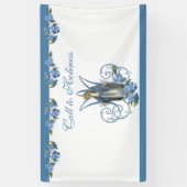 Religieuze maagd Mary Marian Cross Blue Flowers Spandoek (Verticaal)