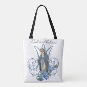 Religieuze maagd Mary Marian Cross Blue Flowers Tote Bag (Achterkant)