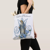 Religieuze maagd Mary Marian Cross Blue Flowers Tote Bag (Dichtbij)