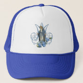 Religieuze maagd Mary Marian Cross Blue Flowers Trucker Pet (Voorkant)