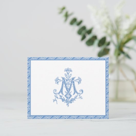 Religieuze maagd Mary Marian Cross Blue Lilies Briefkaart (Staand voorkant)