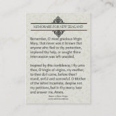 Religieuze maagd Mary Memorare Nieuw-Zeelands gebe Visitekaartje (Achterkant)