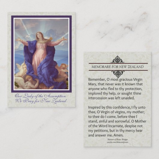 Religieuze maagd Mary Memorare Nieuw-Zeelands gebe Visitekaartje (Voorkant / Achterkant)