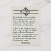 Religieuze Maagd Mary Memorare Prayer Heilige Kaar Visitekaartje (Achterkant)