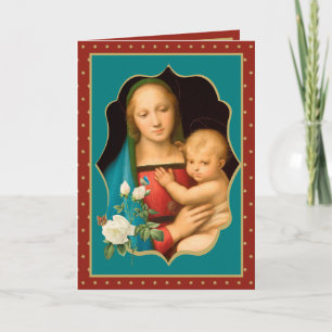 Religieuze Maagd Mary met Baby Jesus White Rose Kaart