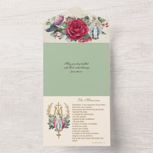 Religieuze Maagd Mary Red Roses Postalette All In One Uitnodiging (Binnen)