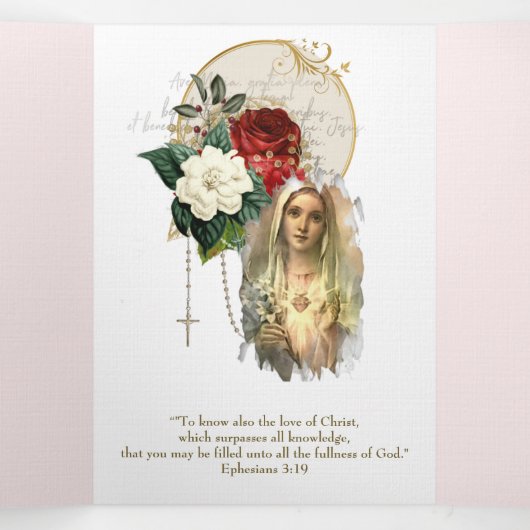 Religieuze Maagd Mary Rosary Prayer Valentijn Tr Drieluik Kaart (Binnenkant midden)