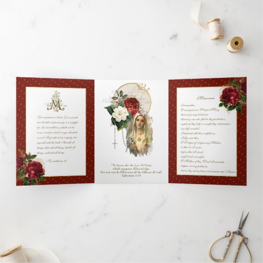 Religieuze Maagd Mary Rosary Prayer Valentijn Tr Drieluik Kaart (Binnen)