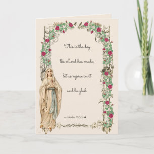 Religieuze Maagd Mary Rosary Scripture Floral Kaart