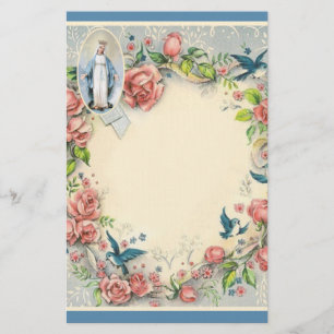 Religieuze Maagd Mary Roze Roses Blue Birds Briefpapier