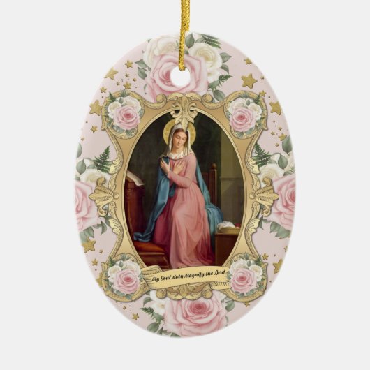 Religieuze maagd Mary  Roze Roses katholiek Keramisch Ornament (Voorkant)