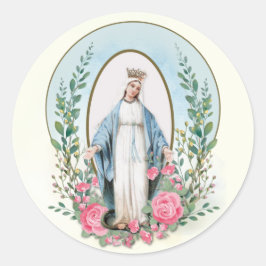 Religieuze maagd Mary  Roze Roses katholiek Ronde Sticker