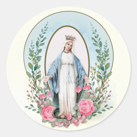 Religieuze maagd Mary  Roze Roses katholiek Ronde Sticker (Voorkant)