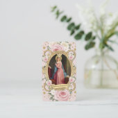 Religieuze maagd Mary  Roze Roses Prayer Informatiekaartje (Staand voorkant)