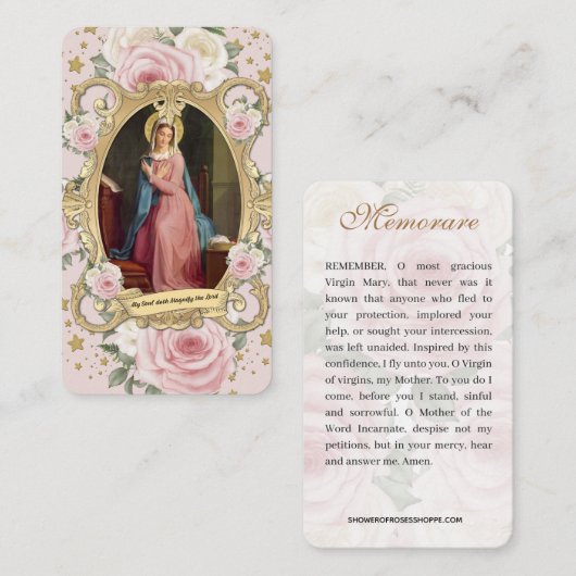 Religieuze maagd Mary  Roze Roses Prayer Informatiekaartje (Voorkant / Achterkant)
