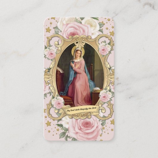 Religieuze maagd Mary  Roze Roses Prayer Informatiekaartje (Voorkant)