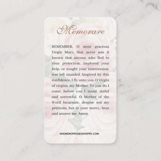 Religieuze maagd Mary  Roze Roses Prayer Informatiekaartje (Achterkant)