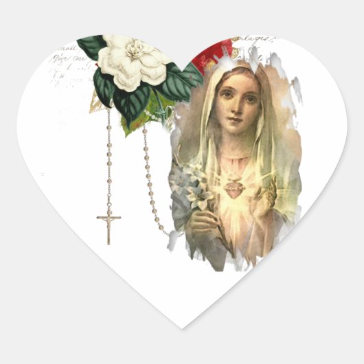 Religieuze Maagd Mary Rozen Elegant  Hart Sticker (Voorkant)