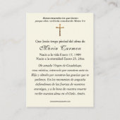 Religieuze maagd Mary Spaanse Funeral Prayer Plac Plaatskaartje (Achterkant)