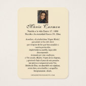 Religieuze maagd Mary Spanish Funeral Heilige gebe Visitekaartje (Achterkant)