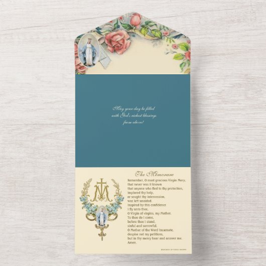 Religieuze maagd Mary Vogelroze rozen All In One Uitnodiging (Binnen)