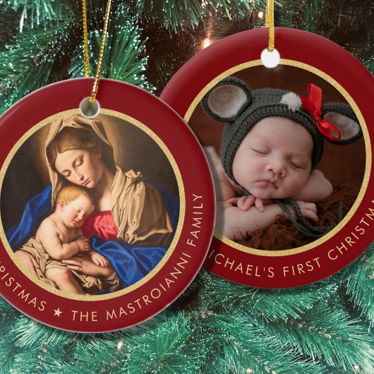 Religieuze Madonna & Child Baby's 1e Kerstmis Keramisch Ornament