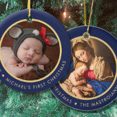 Religieuze Madonna & Child Baby's 1e Kerstmis Keramisch Ornament